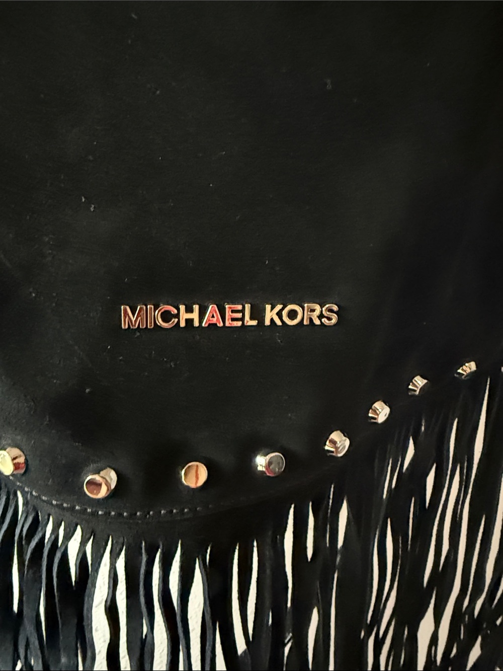 Michael Kors Black Suede Fringe Shoulder Bag with Stud Accents - Picture 2 of 9